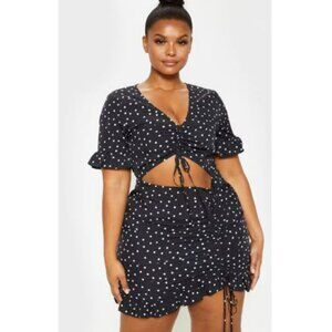 Pretty Little Thing Ruched Polka Dot Cut Out Dress